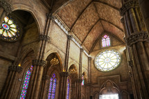 church ceiling and stained glass windows 