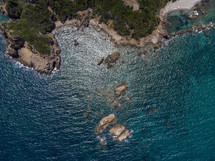 aerial view over a shoreline 