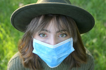 Portrait Young Woman With Medical Mask in Nature