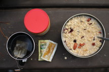 oatmeal and tea for breakfast while camping 