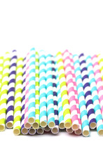 Stripped Paper Straws on a White Background