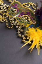 mardi gras mask and beads 
