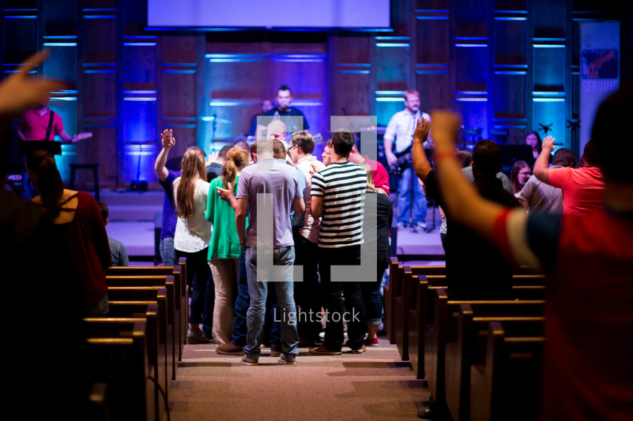 group prayer at a worship service 