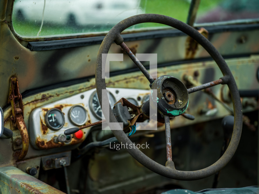 old rusty steering wheel 