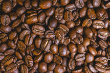 Background from coffee beans from above.