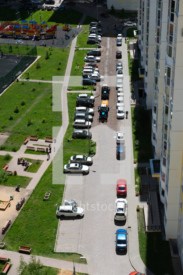 aerial view of washing roads in an apartment complex