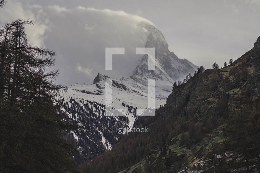 Matterhorn in Switzerland with Snow Blowing off the Peak