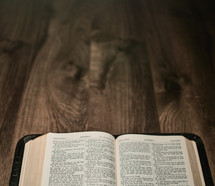 Open bible on a table