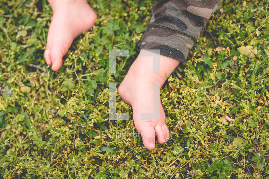 infant feet in grass