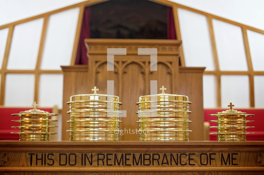 Communion Prepared for a Christian Congregation on an altar 