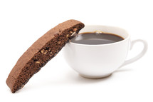 coffee cup and Chocolate and Nut Biscotti Isolated on a White Background