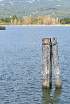 old post in a lake 