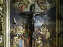 cross and painting of the crucifixion 