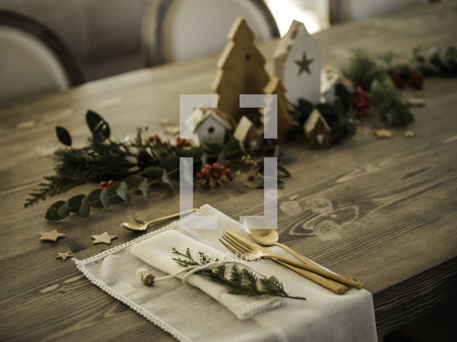 place setting on a table at Christmas 