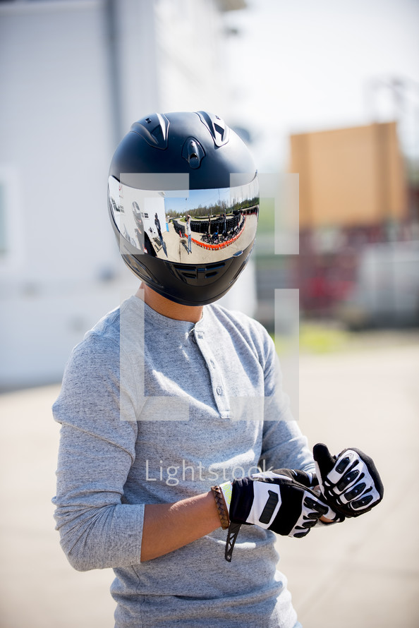 man in a helmet and gloves