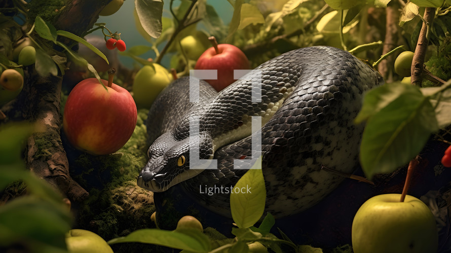 A black snake in the apple tree