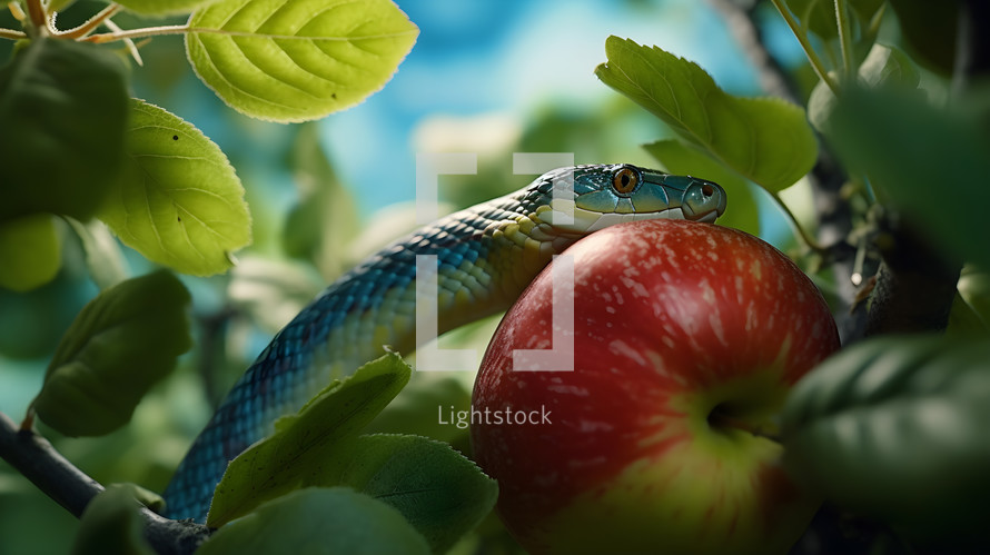 A green snake in the apple tree