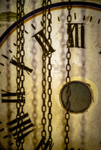 Clock face with chains and no hands