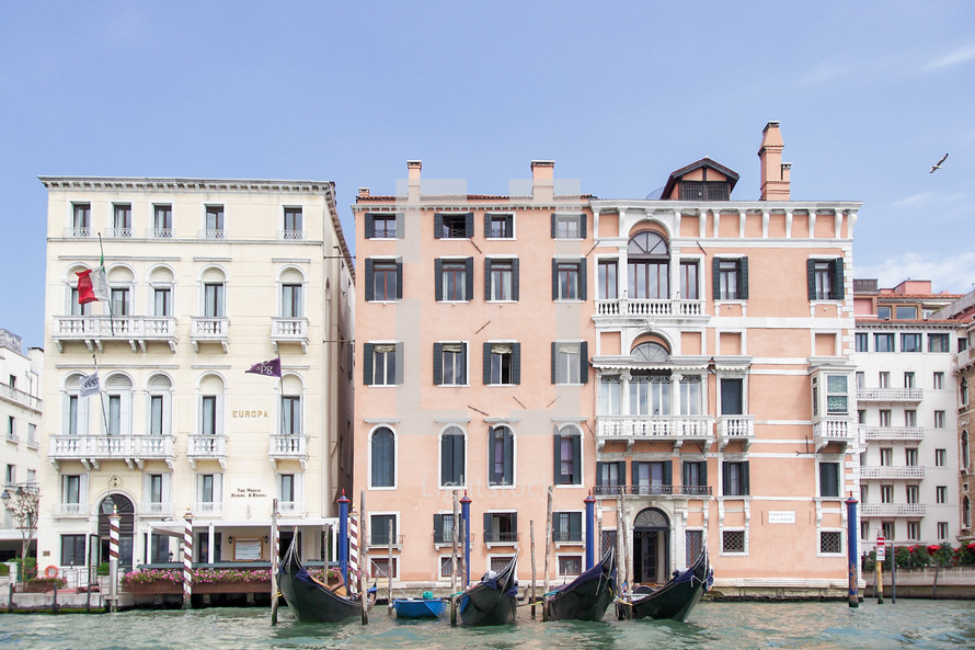 gondolas docked in Venice 