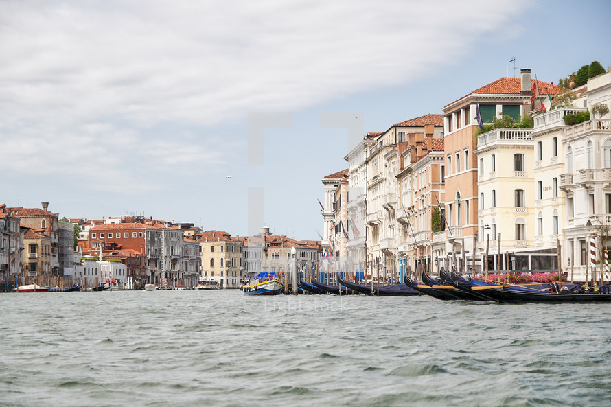docked gondolas in Venice 