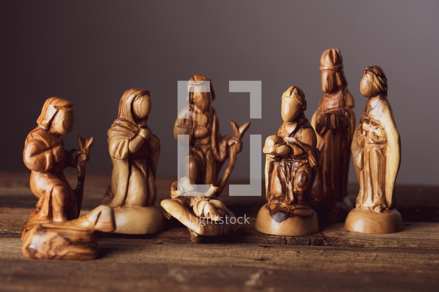 carved olive wood nativity scene 