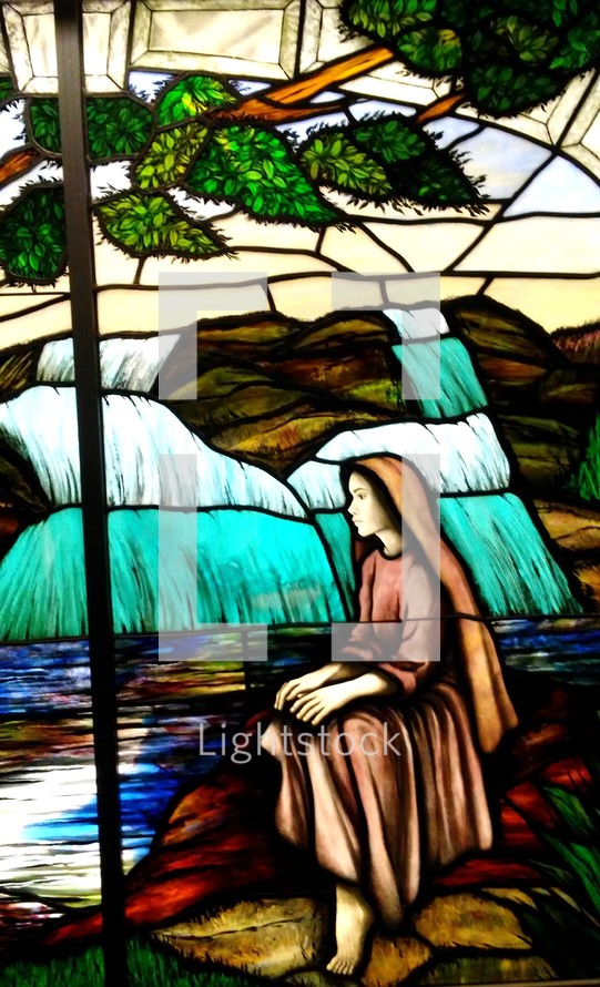stained glass window of Mary 