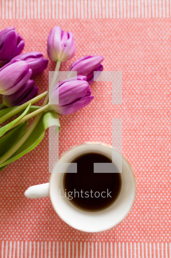 tulips on pink and coffee