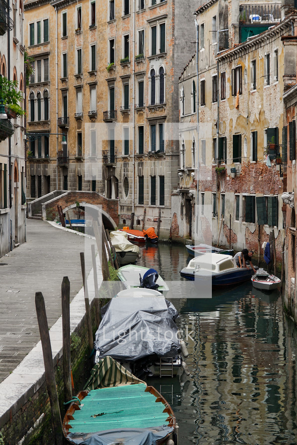 boats on a canal in Venice 