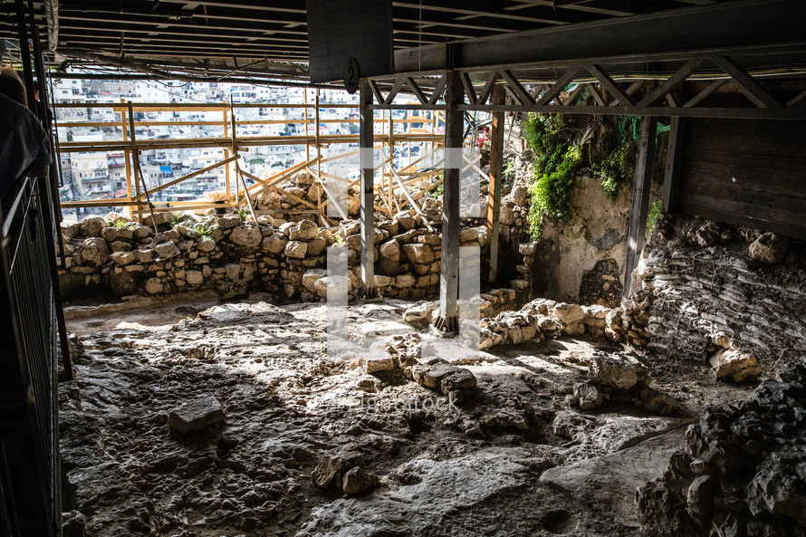 scaffolding on ruins in Jerusalem 