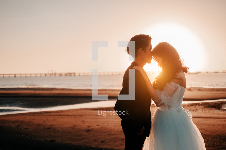 bride and groom portrait outdoors 