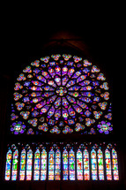 Stained Glass in Notre Dame, Paris, France.