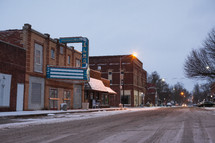 A snowy main street.