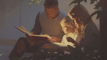 Family Reading Together in Holiday Spirit