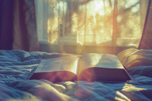 Open bible in sunlight