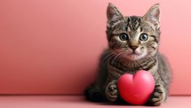 Cute tabby kitten with heart