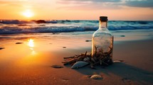  A bottle on a beach during sunset