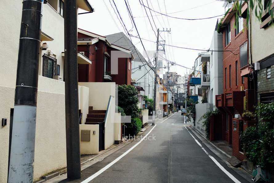 narrow streets through the suburbs in Japan 