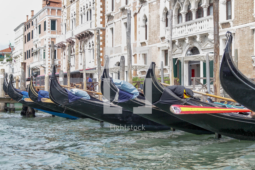 docked gondolas in Italy 