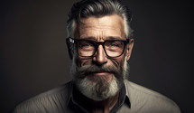 Abstract painting concept. Colorful art portrait of a bearded middle-aged caucasian man with glasses.