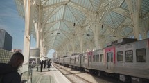 Lisbon, Portugal - Gare do Oriente in Lisbon, a major train station, contemporary architecture with its striking steel and glass structure, resembling a modern forest canopy.