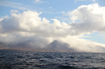 view of Hawaiian islands across the ocean 