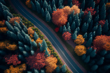 Illustration of colorful autumn trees with road running through it