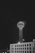 Reunion tower lit up at night