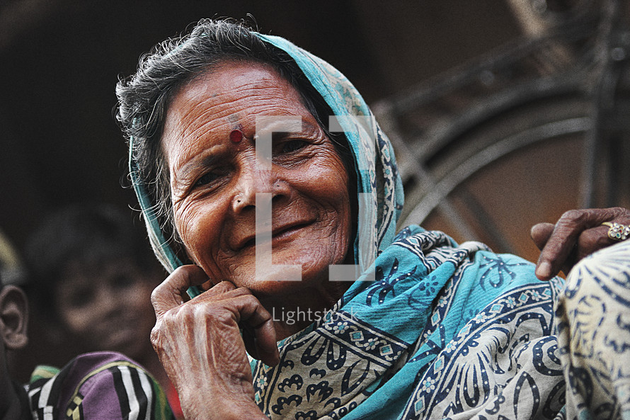 face of an elderly woman in India 