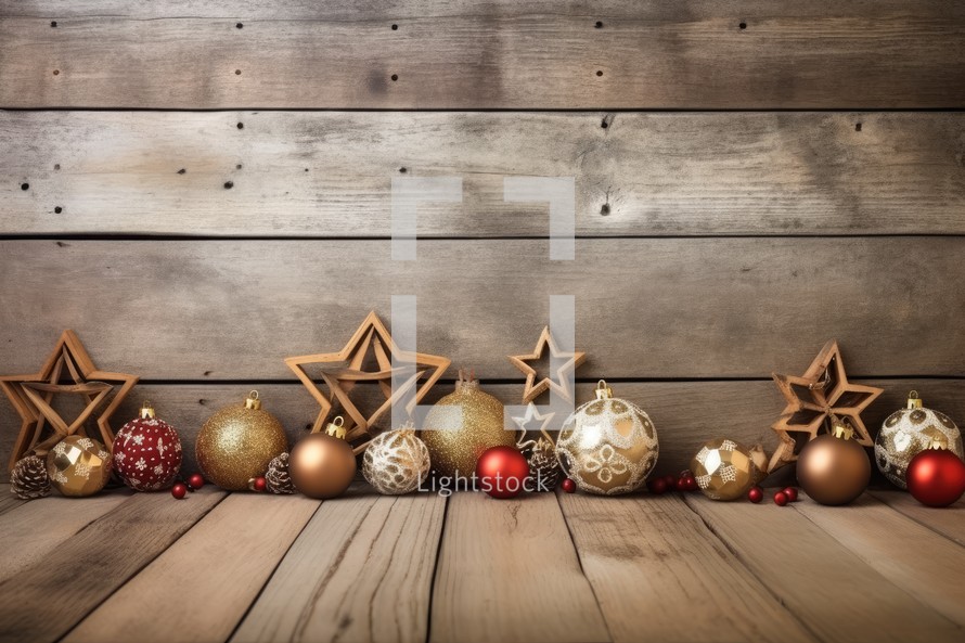 Christmas decoration over wooden background with copy space for your xmas greetings