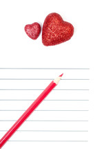 red hearts on lined paper 