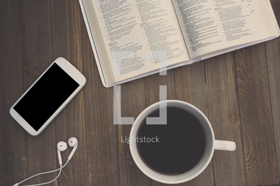 Bible Study with Coffee and Smartphone