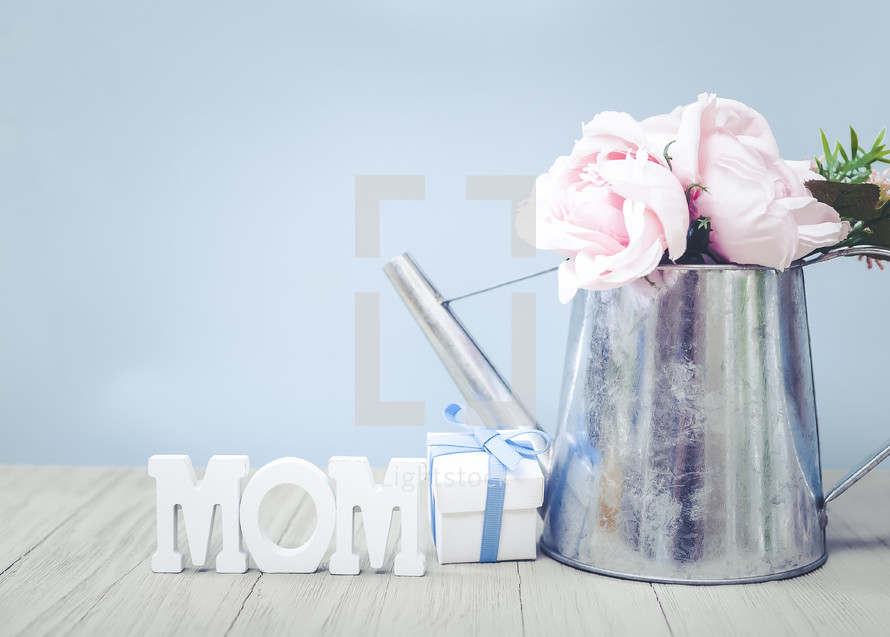 Flowers and Gift Background for Mother's Day and Birthday