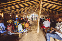 Christian African people sitting in church in a small village church in the Ivory Coast in west Africa