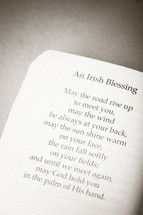 Prayer book open to "An Irish Blessing."